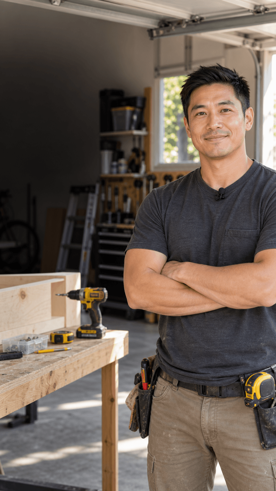 Handyman in a residential garage workshop